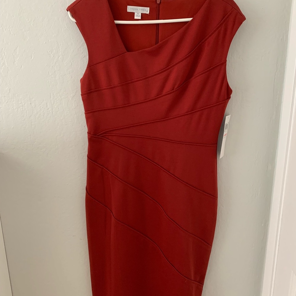 London Times orange-red structured dress